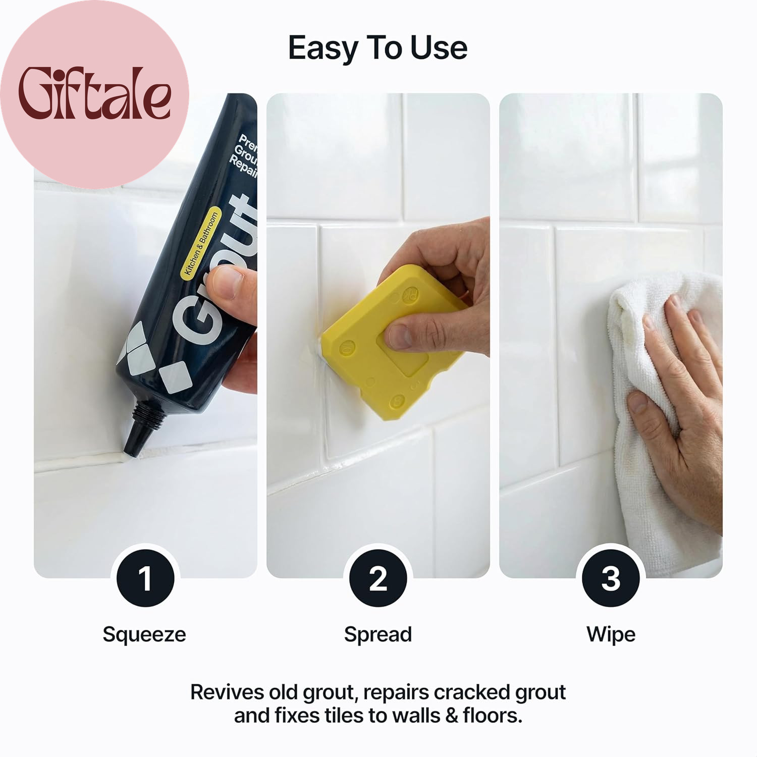 Bright White Grout Reviver Kit | Ready Mixed Grout Repair 400G / 210Ml with 4 Pi