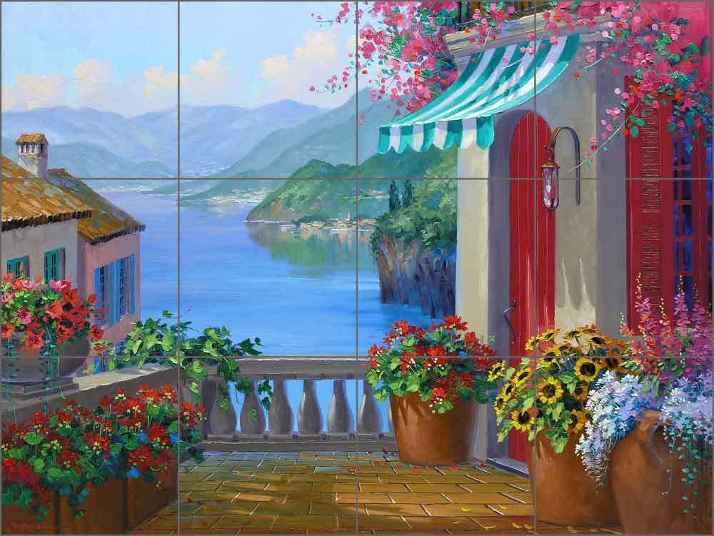 Mediterranean Tile Backsplash Mikki Senkarik Lake Como Art Ceramic Mural MSA139