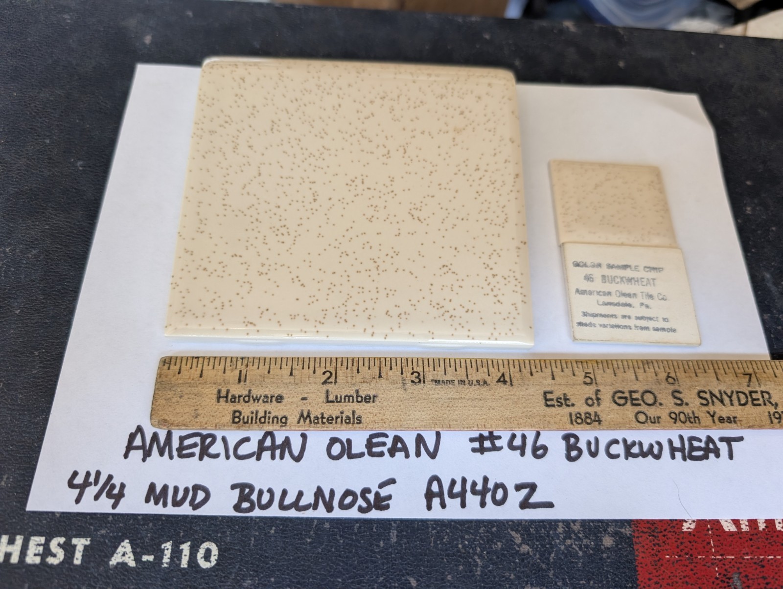 2 pc Ceramic Tile Bullnose A4402 mud cap American Olean 46 Buckwheat Beige speck