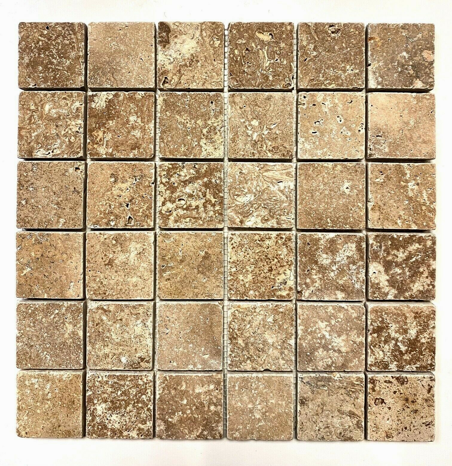 2×2 Noce Tumbled Aged Travertine Mosaic Tile Wall Floor