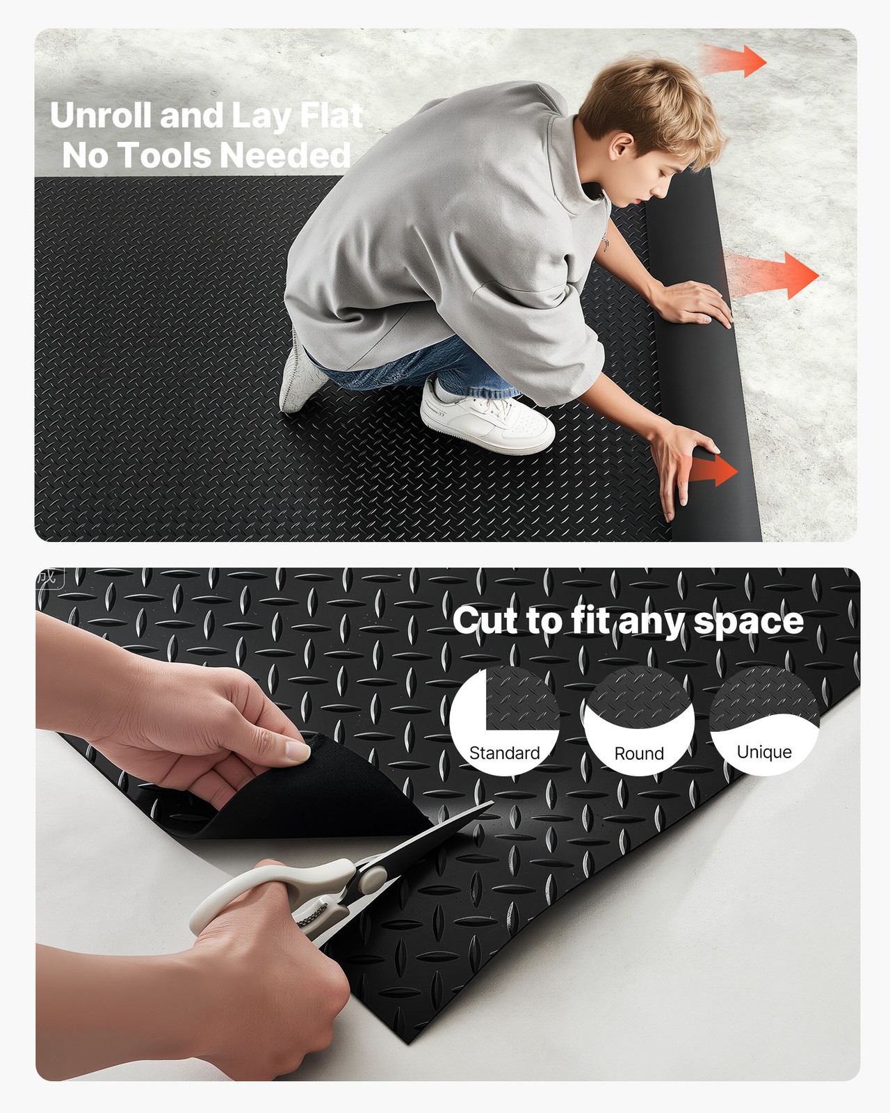 VEVOR Garage Floor Roll 4×20 ft Rubber Diamond Mat Waterproof Non-Slip Black