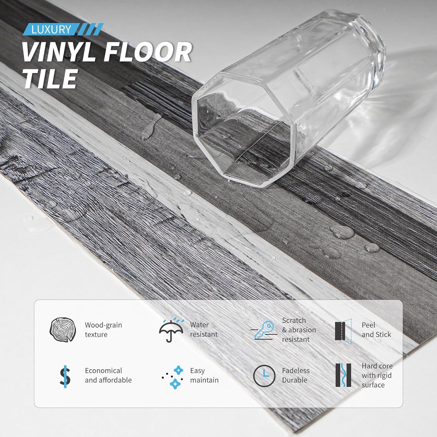 Peel and Stick Vinyl Plank Flooring Tiles in Grey Wood Look