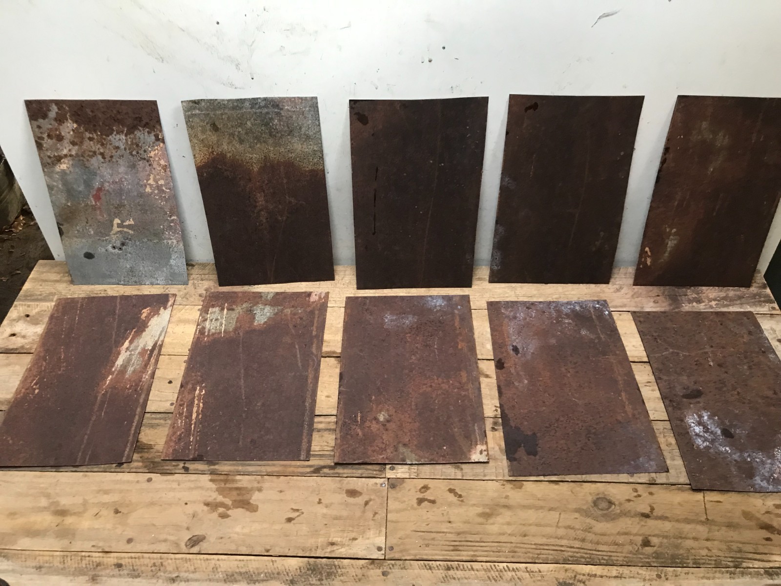 10 Rusty Galvanized Patina Sheet Metal 12″ x 7 1/2 – 8″ Wall Tile Art Garden (E)