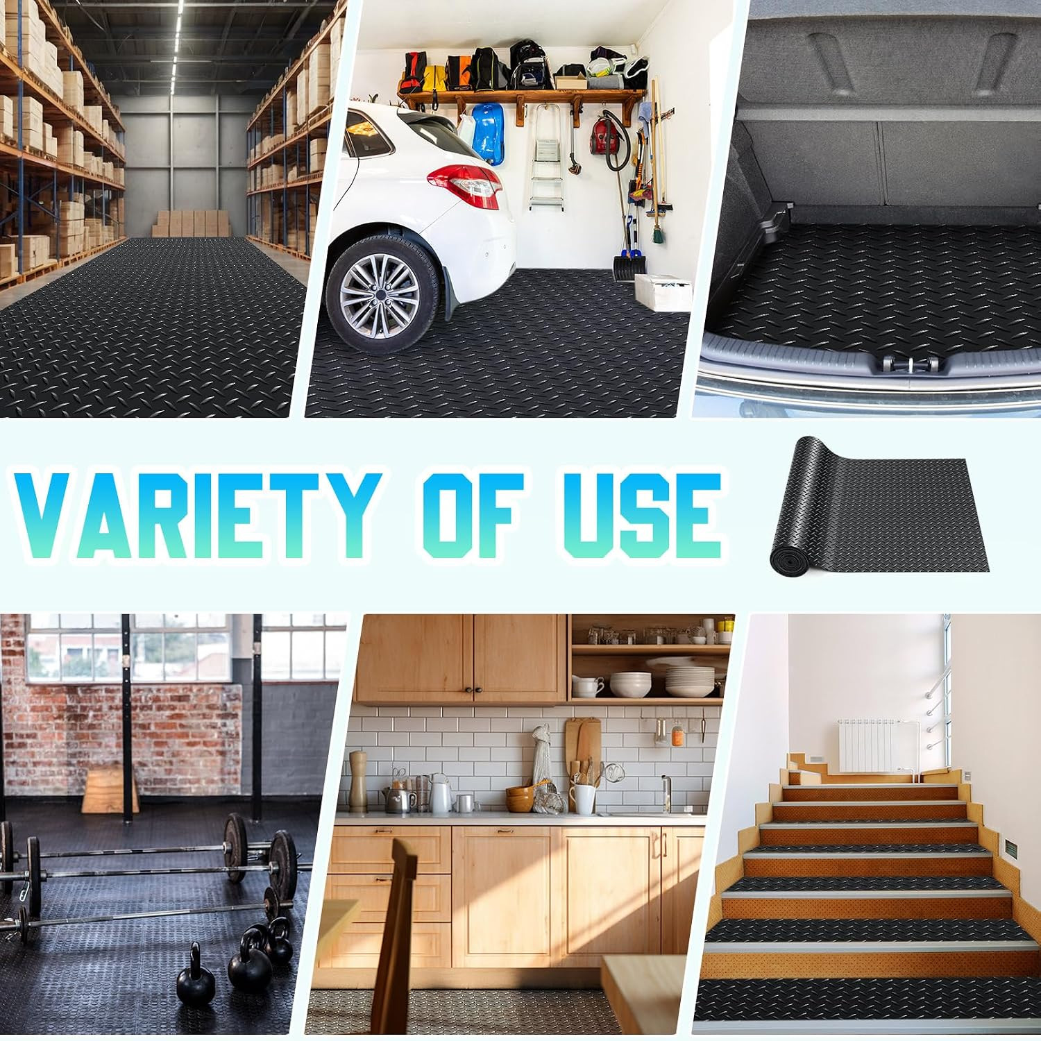 16 in X 32.8 Ft Rubber Flooring Rolls Mats, Heavy Duty Diamond Plate Garage Floo