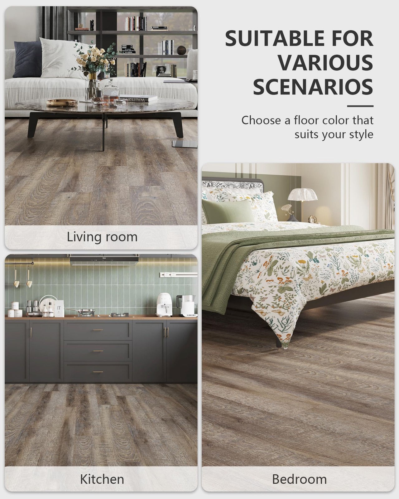 Peel and Stick Vinyl Flooring Tiles, 36 Sq. Ft. Twisted Gray Oak Design