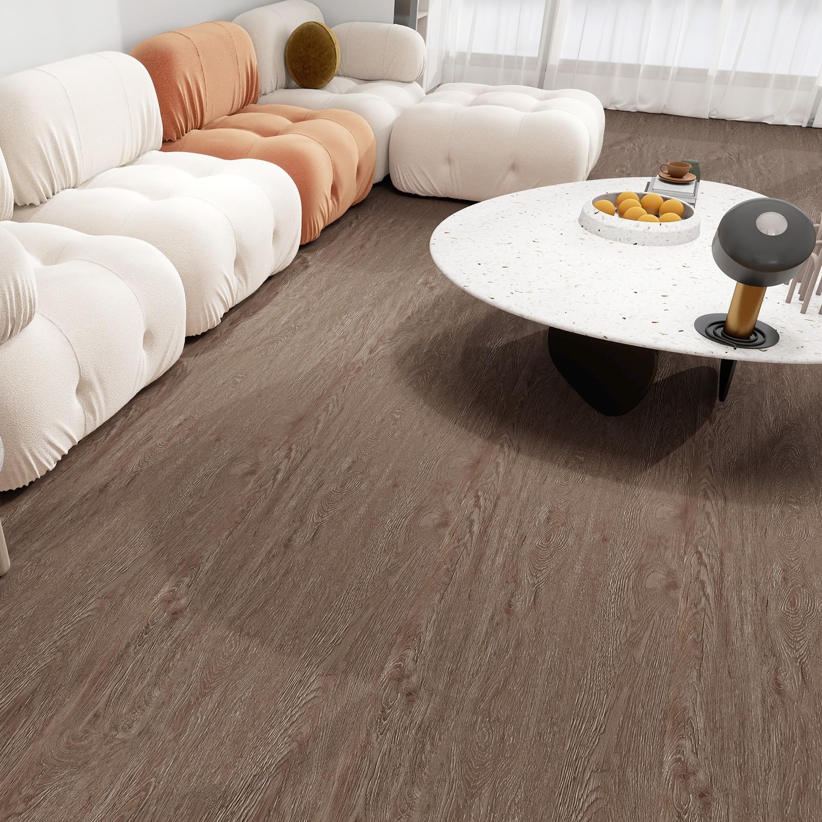 Wood Grain Vinyl Flooring Roll Dark Brown Set of 15.7 x 394 Inches Peel and S…