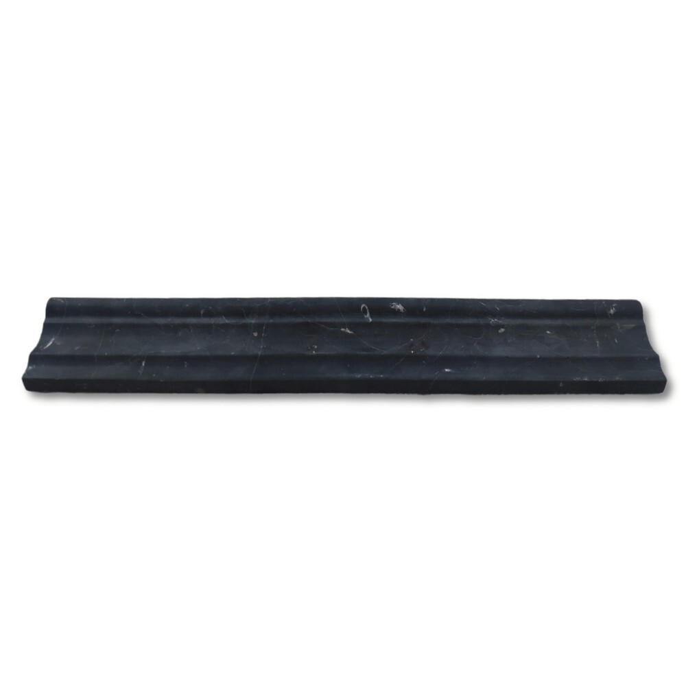 N13H Nero Marquina Black Marble 2×12 Chair Rail Trim Edge Molding Honed