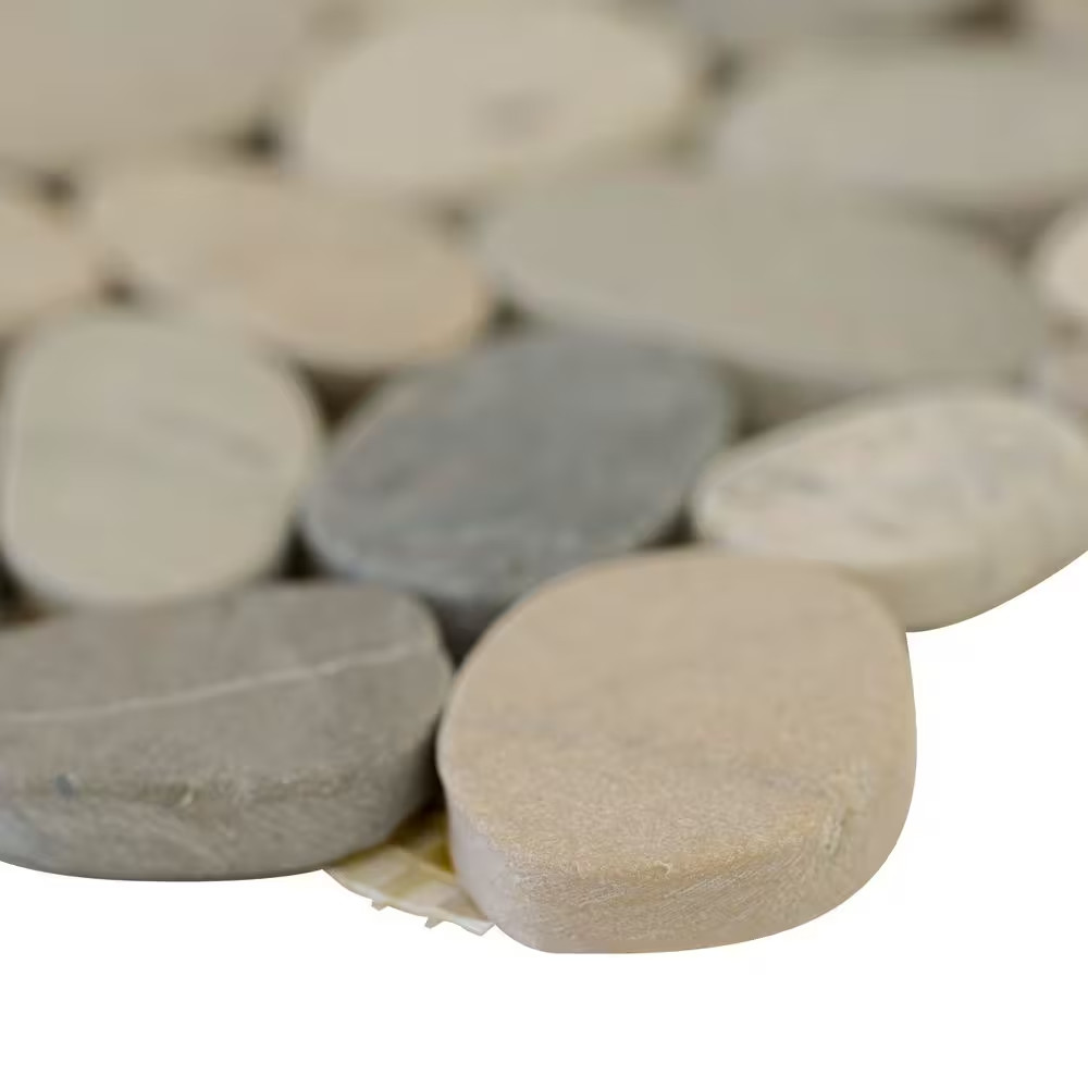 Sliced Pebble Truffle 12 In. X 12 In. X 0.38 In. Tumbled Marble Mesh-Mounted Mos