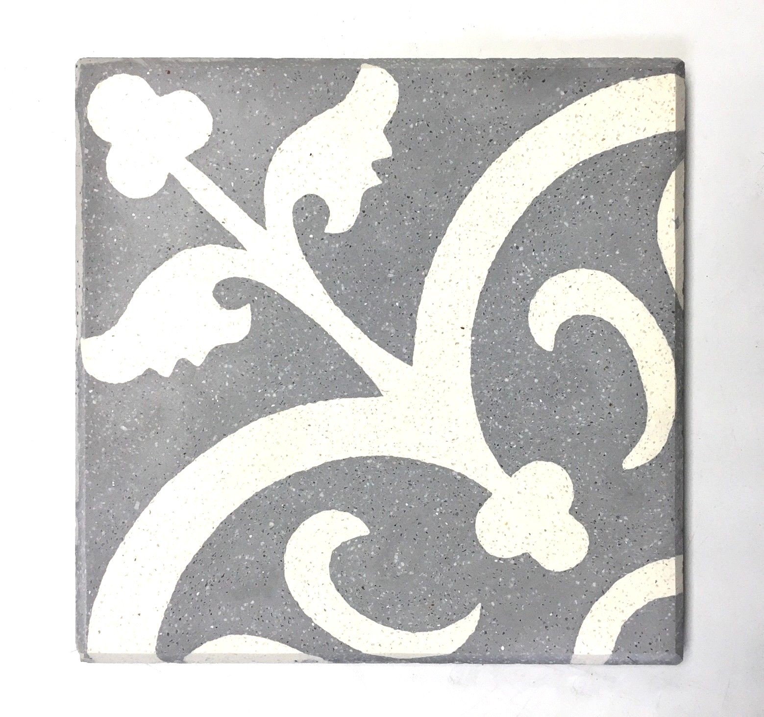 Flora Encaustic Blue White 8×8 Honed Beveled Finish Cement Wall Floor Tile