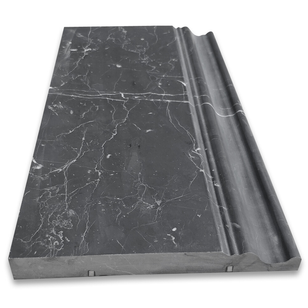 N06H Nero Marquina Black Marble 6×12 Skirting Baseboard Trim Molding Honed