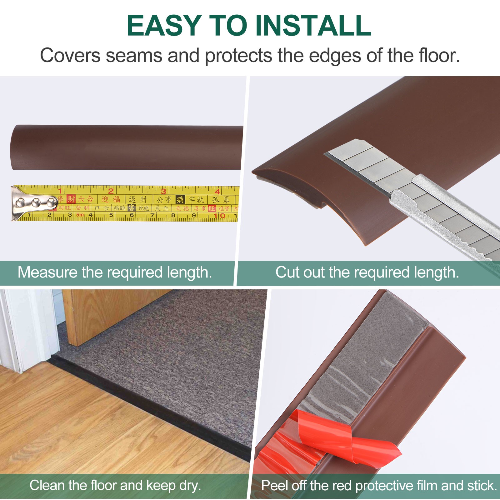 9.84ft PVC Floor Transition Strip, Self Adhesive Backing Carpet to Tile Gray