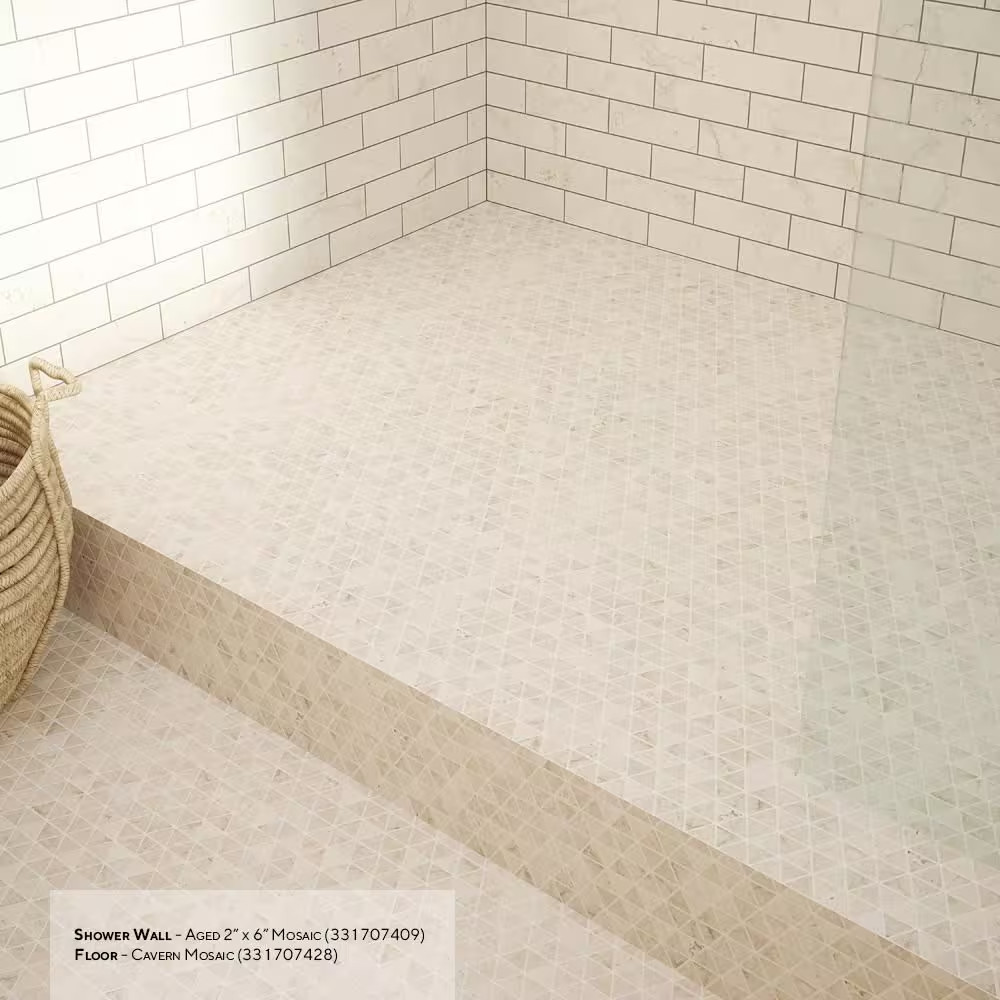 Cavern Vanilla Cream 11 In. X 10.875 In. Triangle Honed Marble Wall and Floor Mo