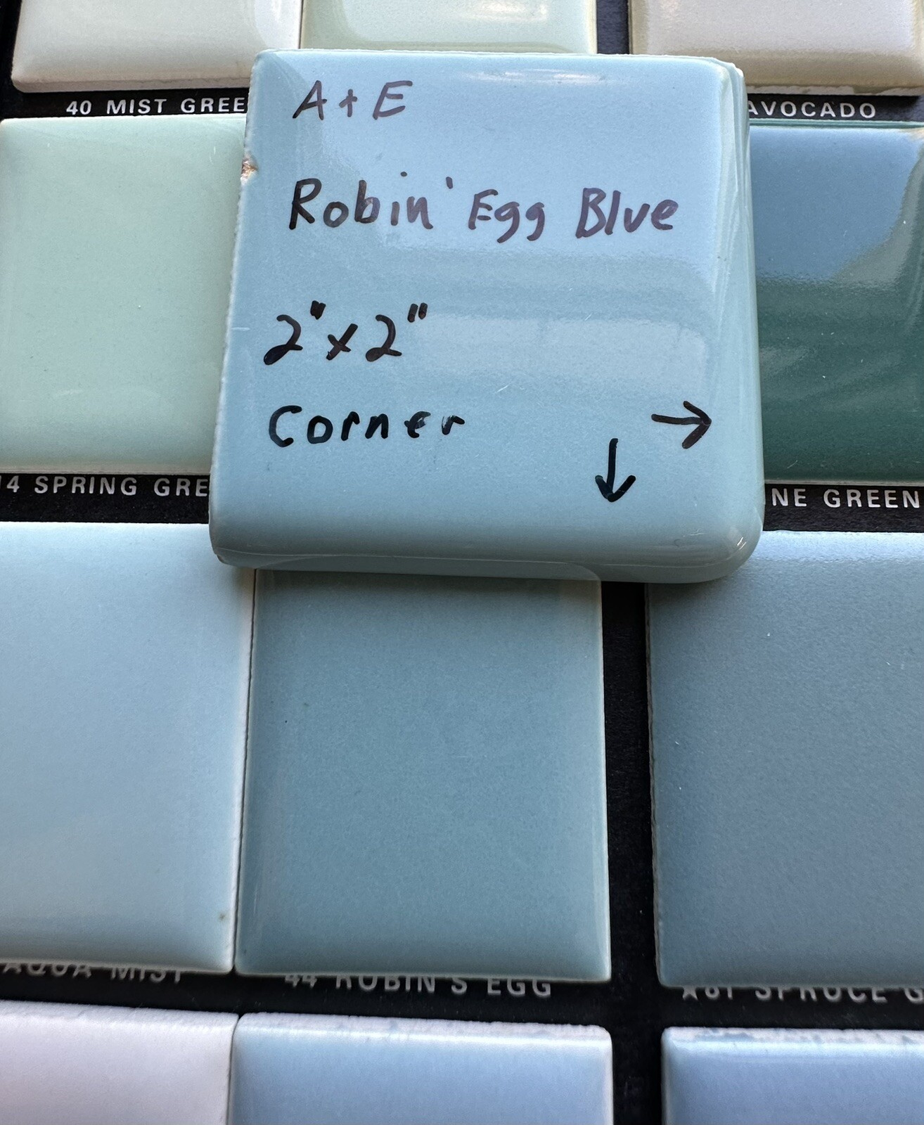Robin’s Egg Blue: 2″ X 2″ X 5/16″ Glossy Ceramic Surface Bullnose Corner Tile
