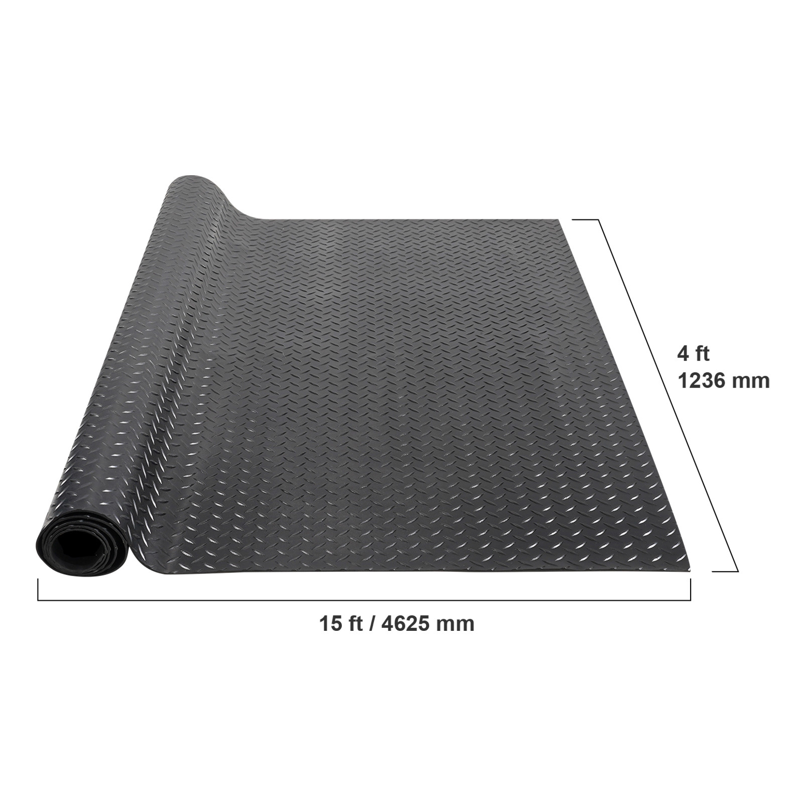 VEVOR 4 x 15ft Garage Floor Mat Diamond Plate PVC Vinyl Rolls Non-Slip 3mm Thick
