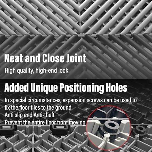Interlocking Garage Floor Tiles, Rigid Drainage 16″L x 16″W x 0.7″Th 12 Grey