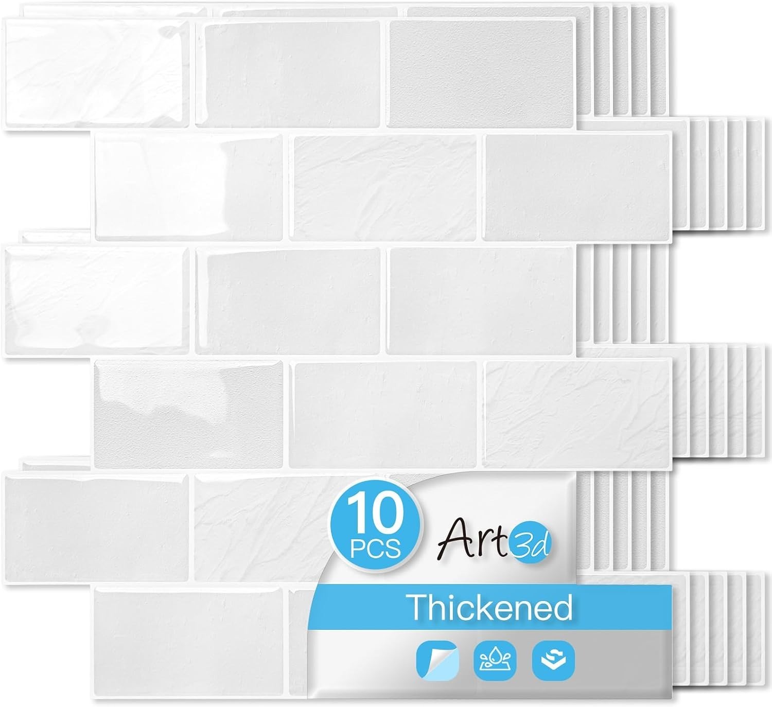 Waterproof White Marble Peel and Stick Tiles – 10 Pack
