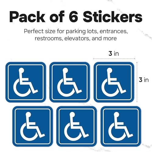 | Handicap Stickers (6 Pack), 3×3 Inches – Strong Adhesive, Waterproof,
