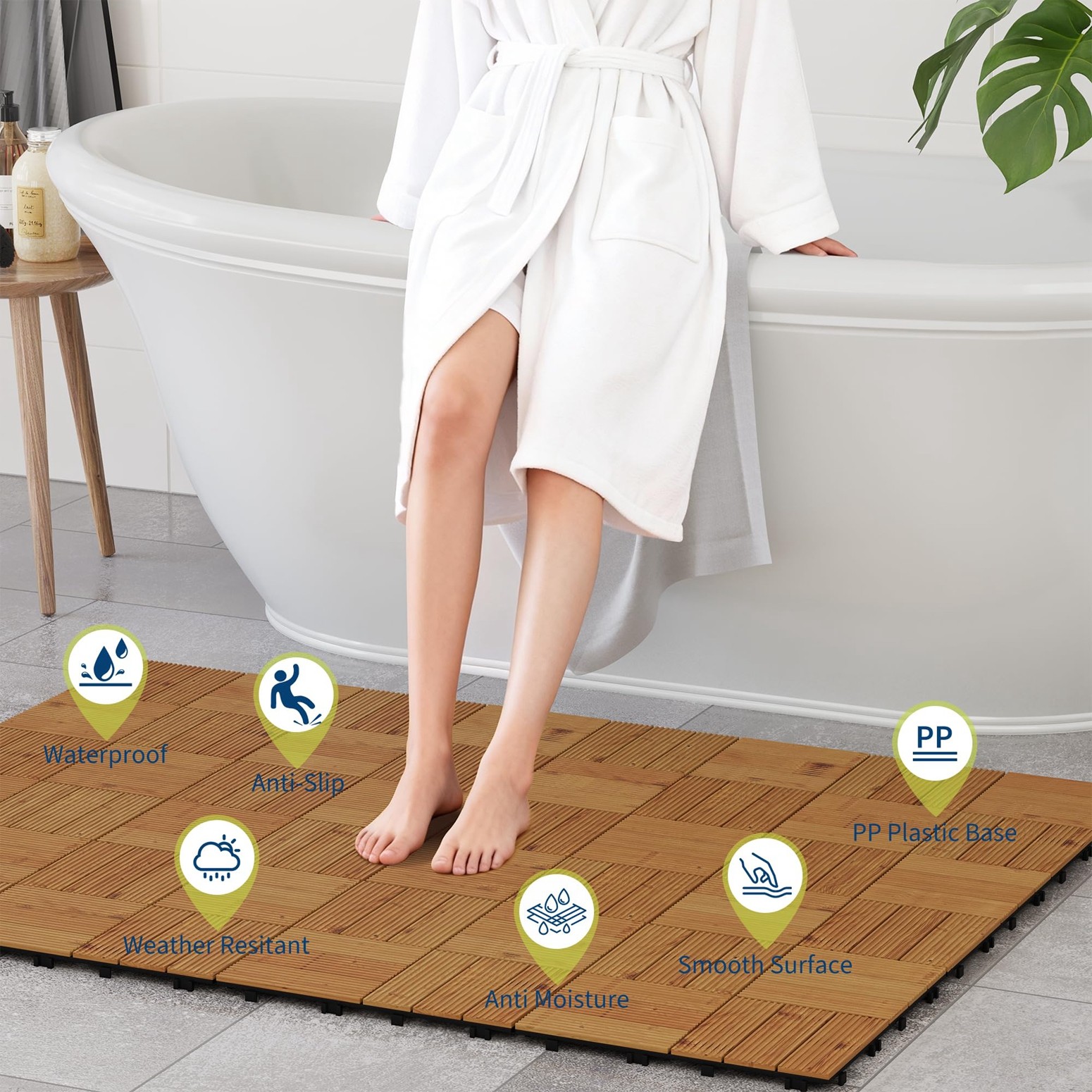 GRAVEE 22Pcs Acacia Wood Deck Tile 12″x12″ Outdoor Indoor Interlocking Flooring
