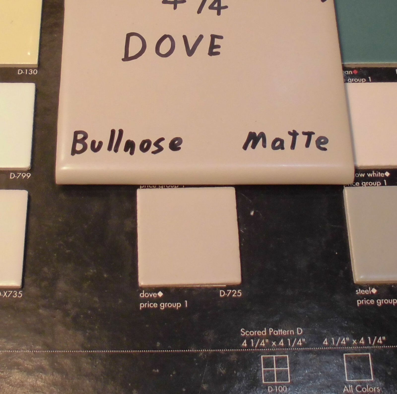 1 pc. Dove-Lite Gray; Bullnose Ceramic Tile by Daltile #D-725; 4-1/4″ Matte, New