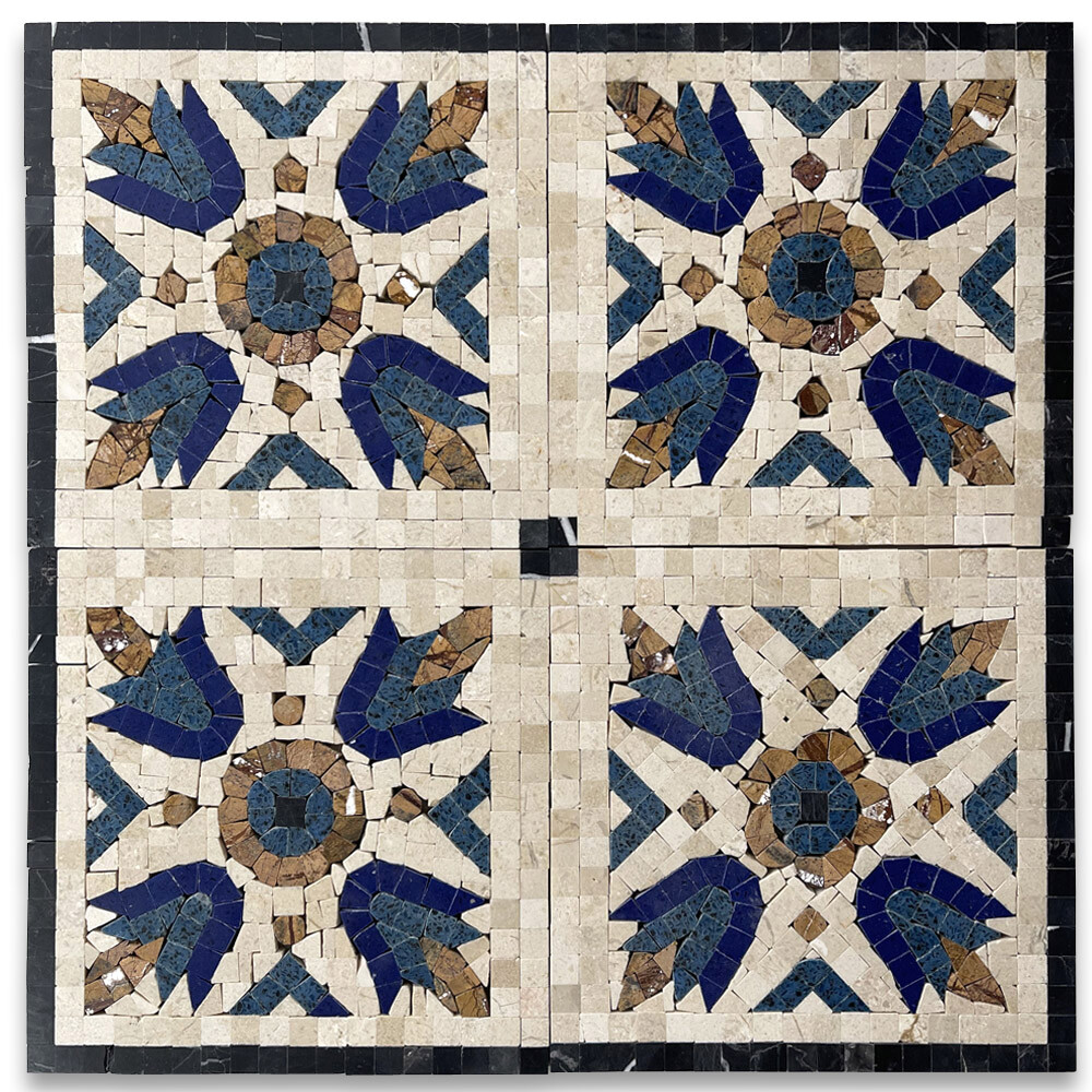 B0108CP Royal Sapphire 7.1×7.1 Marble Mosaic Border Corner Tile Polished
