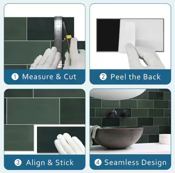 Sunwings Green Peel & Stick Backsplash Wall Tile 6×3 Handmade Look 100-Pack
