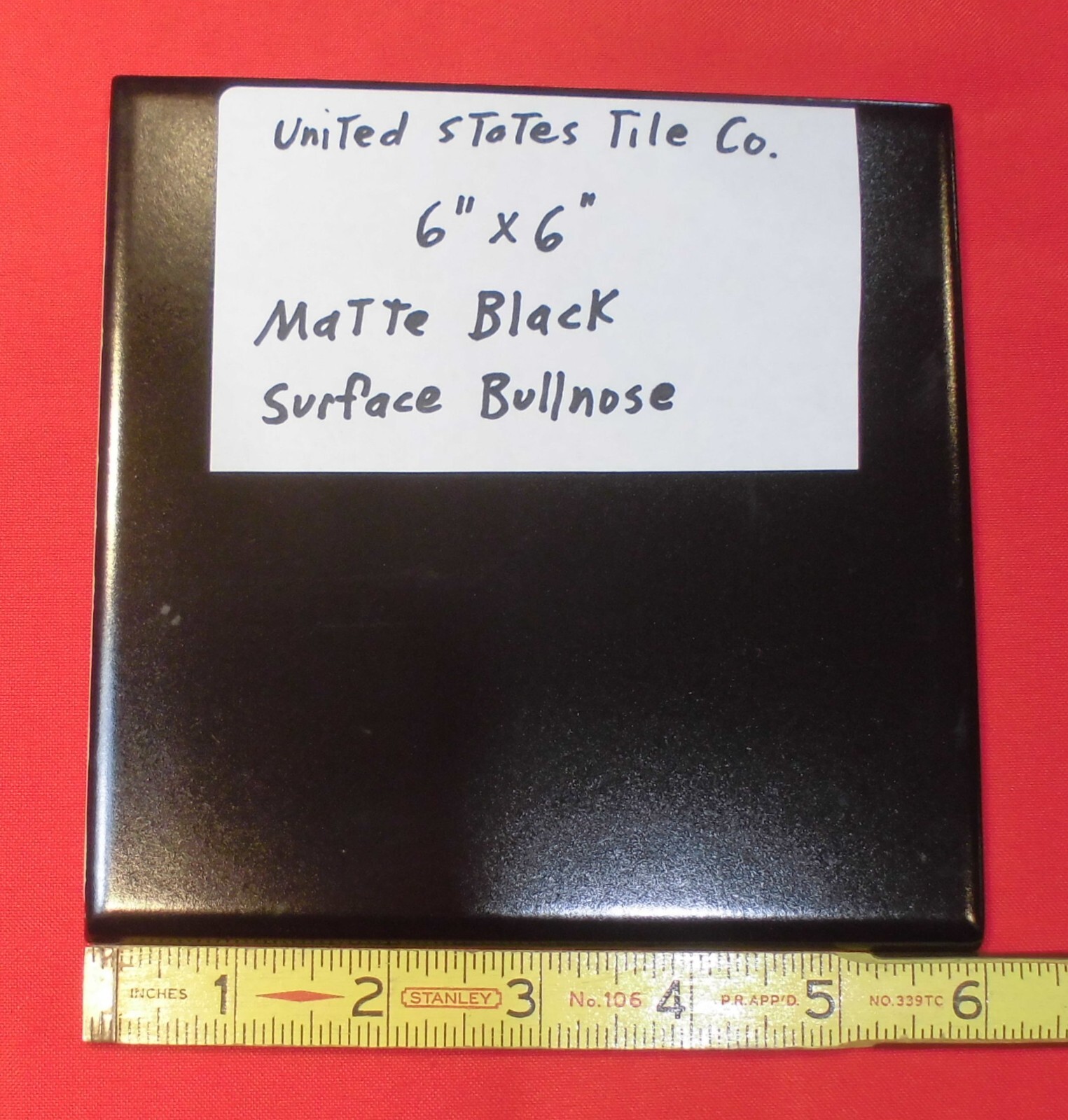 1 pc. *Matte Black* 6″ X 6″ Ceramic Bullnose: United States Tile Co. NEW