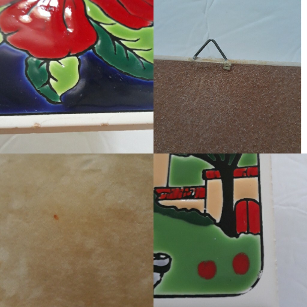 Lot of 3 Art Decorative Ceramic tiles Hibiscus, chili peppers & Carmel Mission