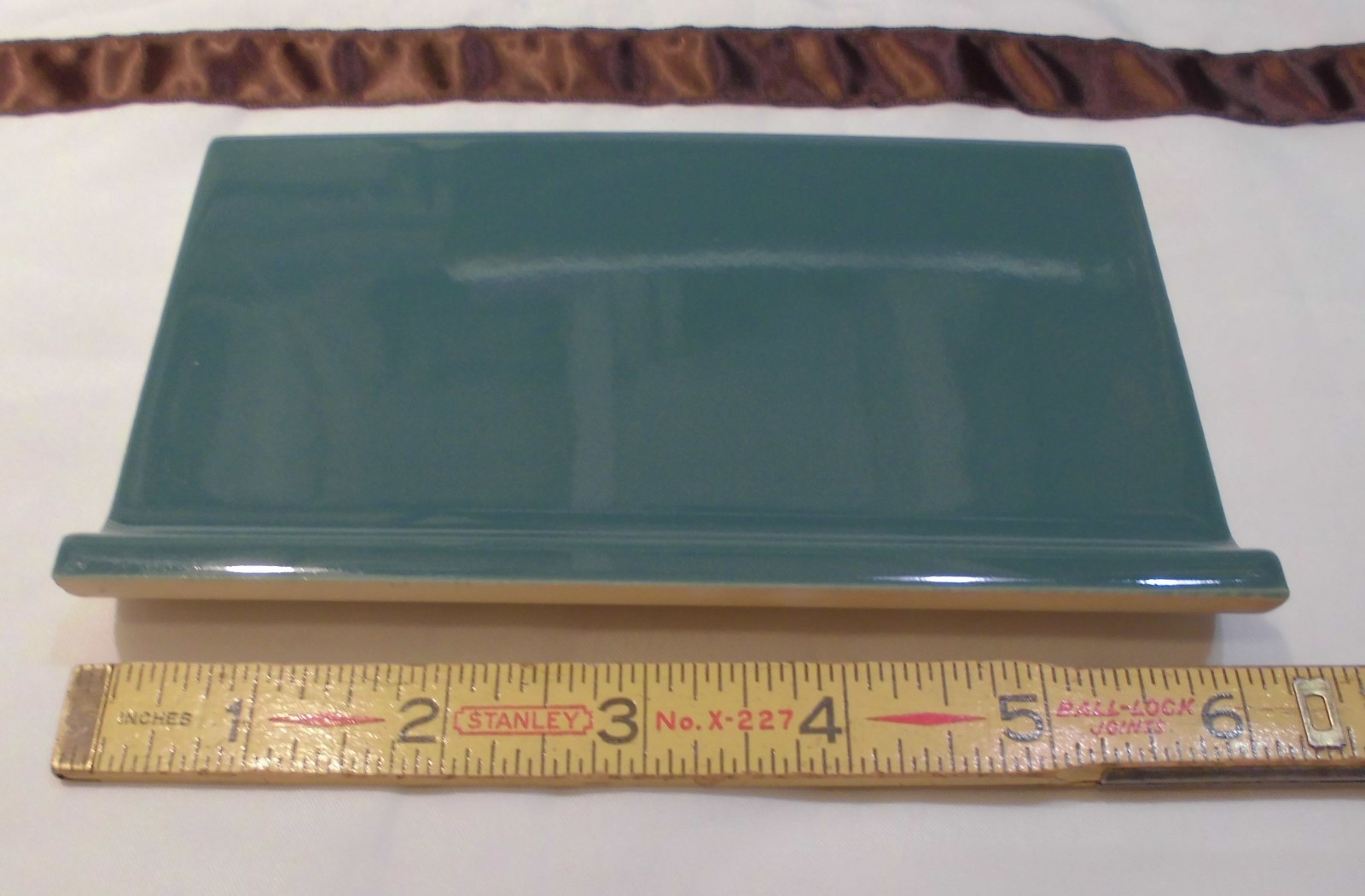 1 pc. Glossy *Pine Green* 4” X 6” Ceramic Cove Base Tile , Bullnose Top “NOS”