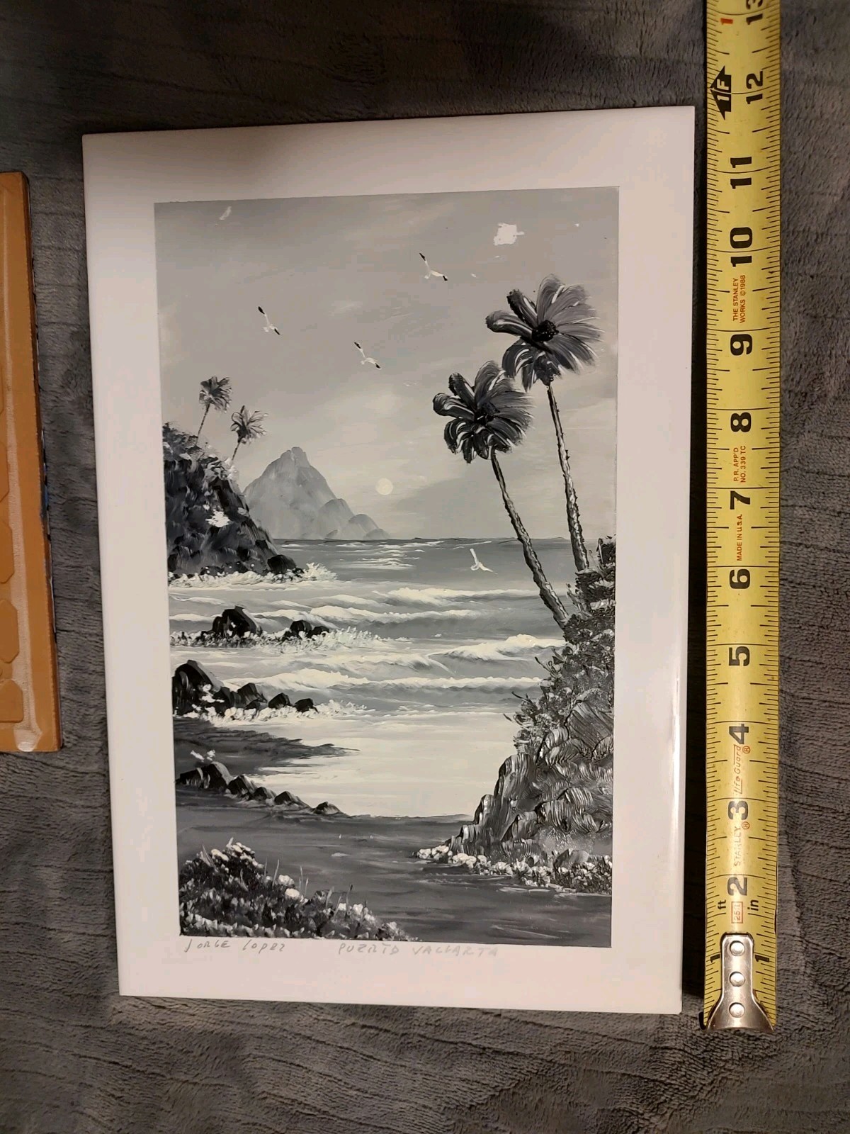 2 Signed art Tiles w/Beach Painting 11 3/4″ x 8″ and 8″ square by Jorge Coper
