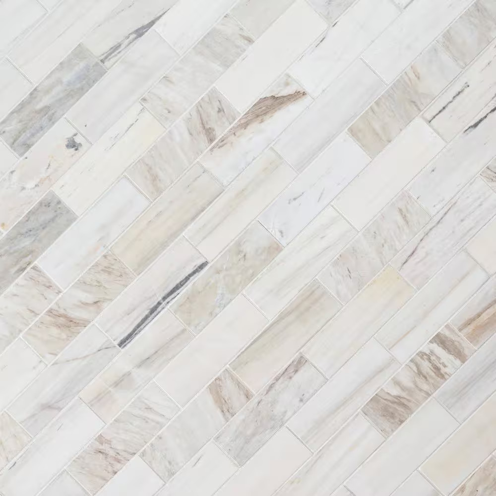 Angora Subway 12 In. X 12 In. X 0.38 In. Polished Marble Mesh-Mounted Mosaic Flo