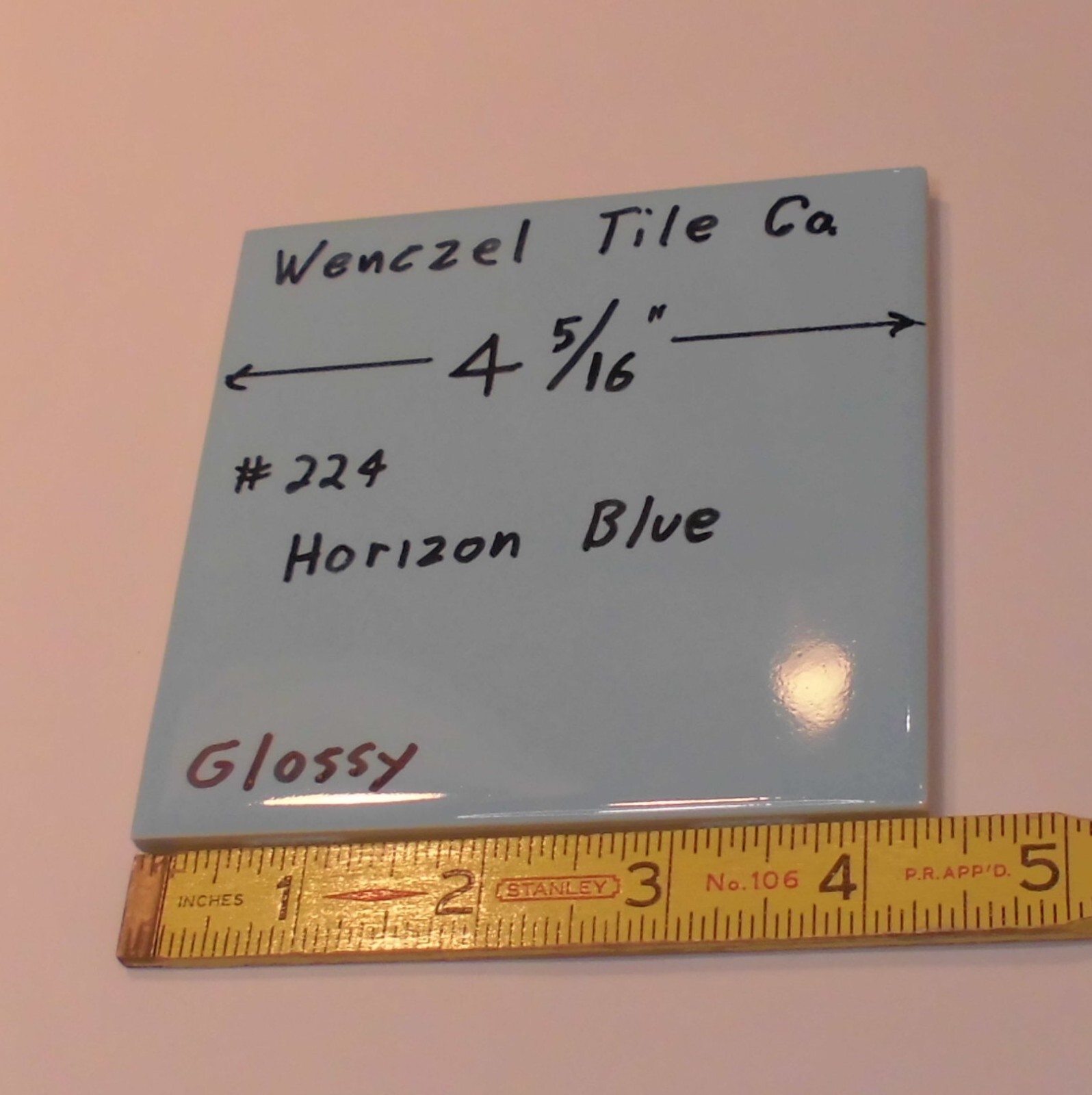 1 pc. Horizon – Medium Blue: Glossy Ceramic Tile by Wenczel Tile Co. 4-5/16″ New