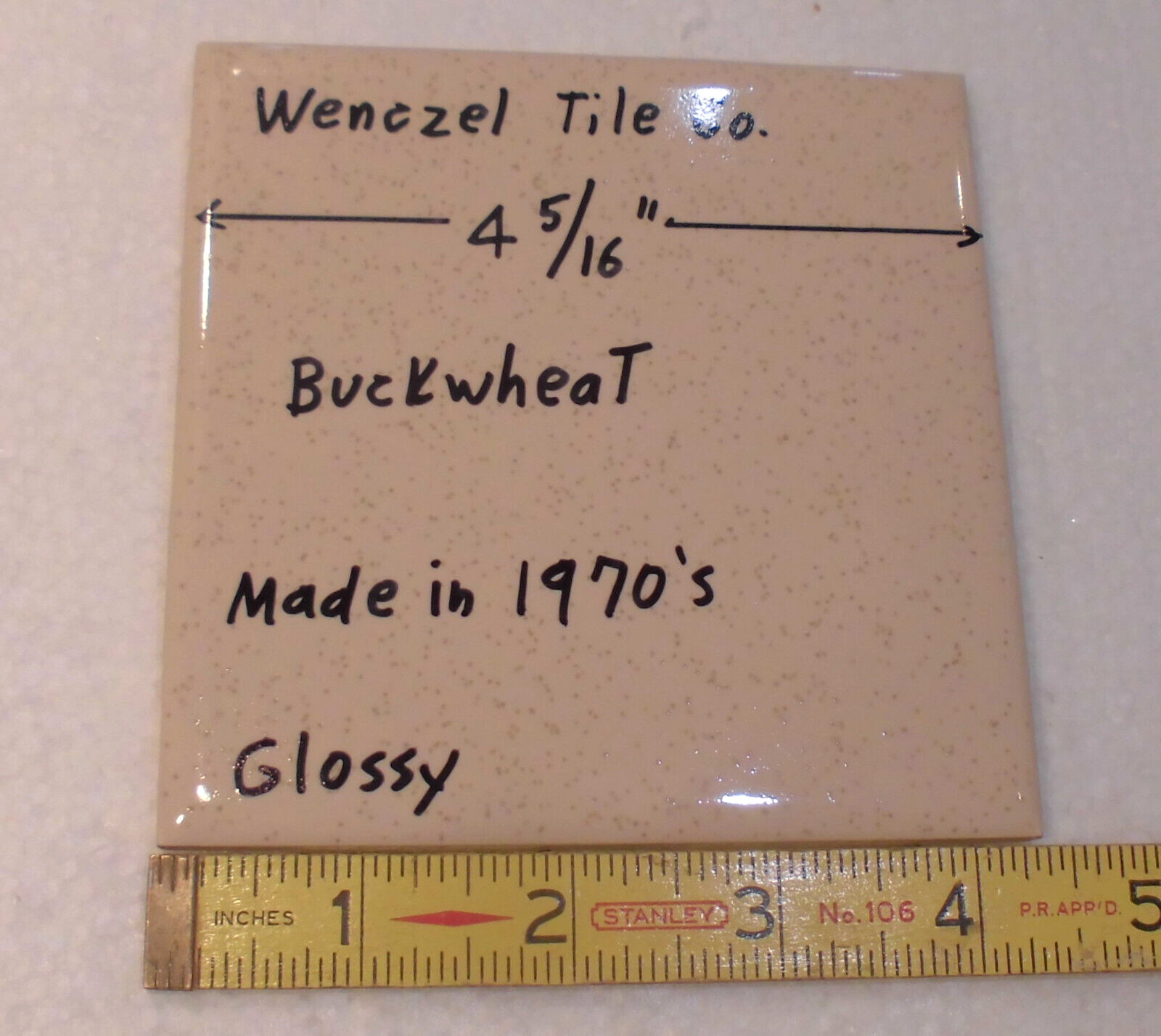 1 pc. Oatmeal – Buckwheat: 4-5/16″ Ceramic Tile by Wenczel Co. Made 1970’s New