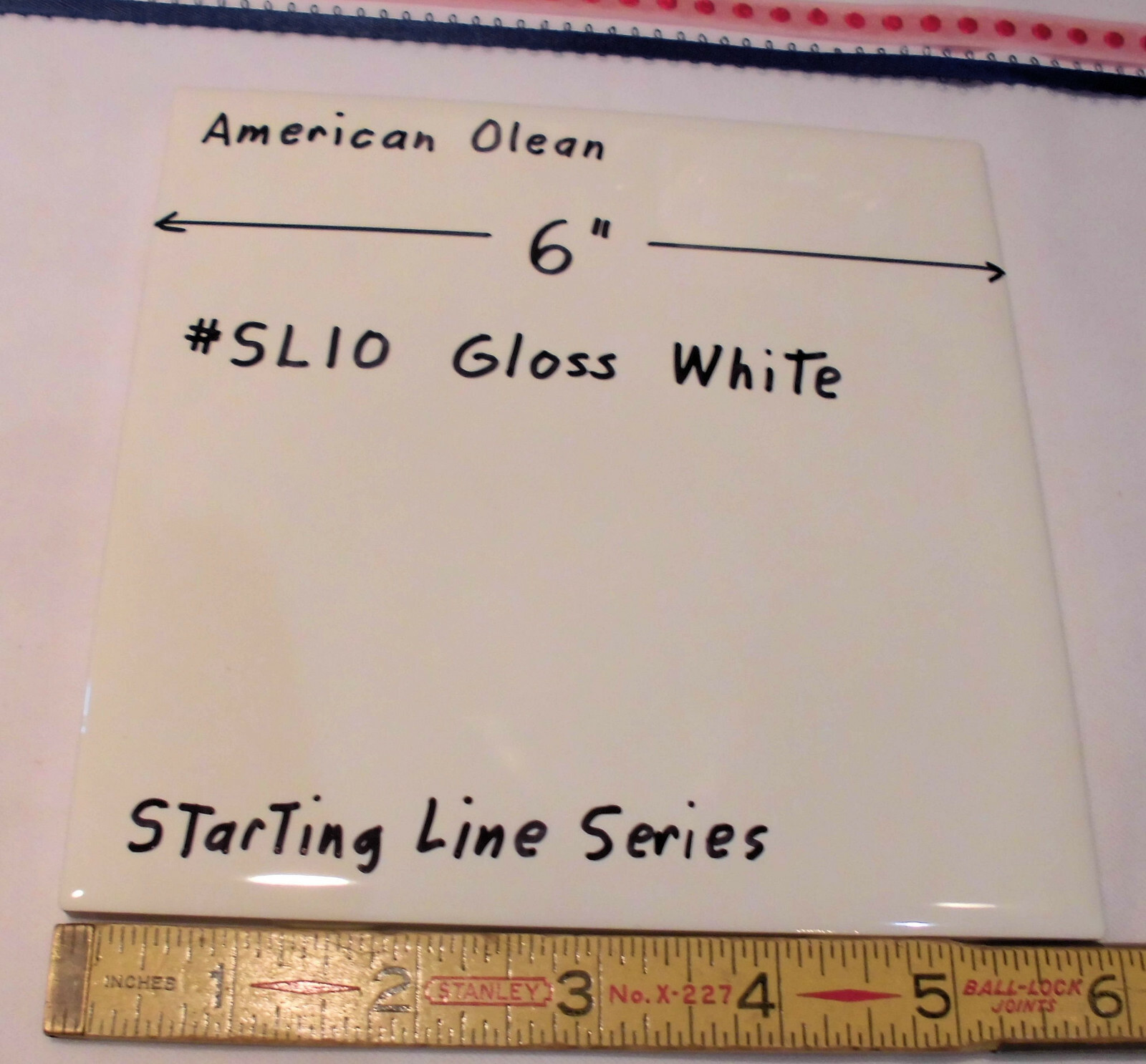 1 pc. *Gloss White #SL10* Ceramic Tile; 6″ X 6″ American Olean “Starting Line”
