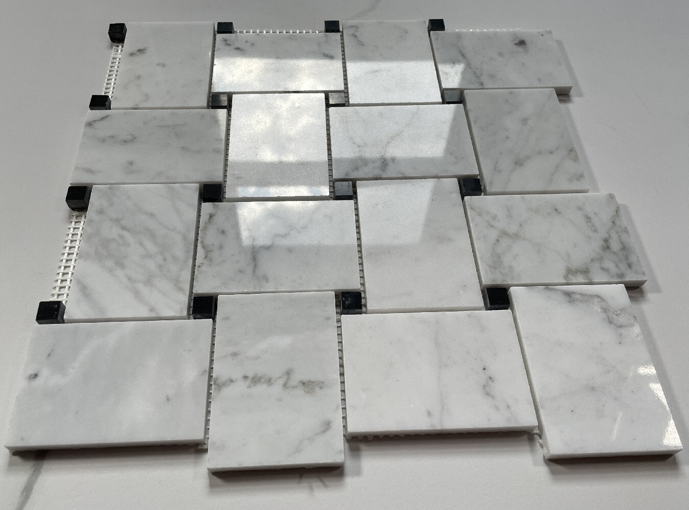 C661XP Carrara Marble Wide Big Basketweave Mosaic Tile Polished Venato Bianco