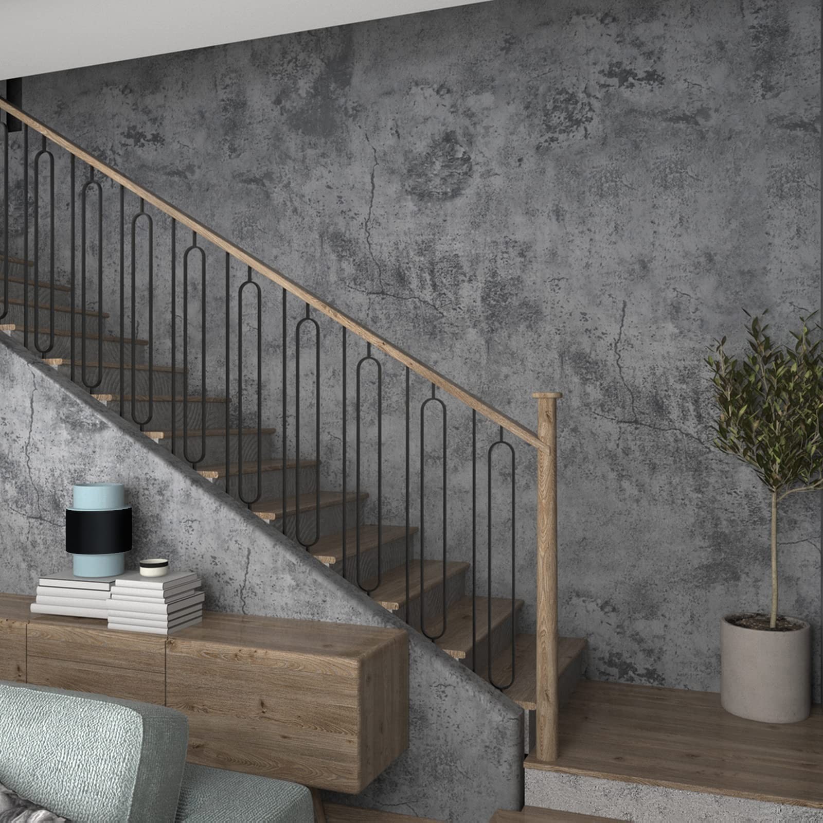3YECAO 16″×118″ Thick Blue Grey Peel and Stick Concrete Wallpaper 3d Faux G