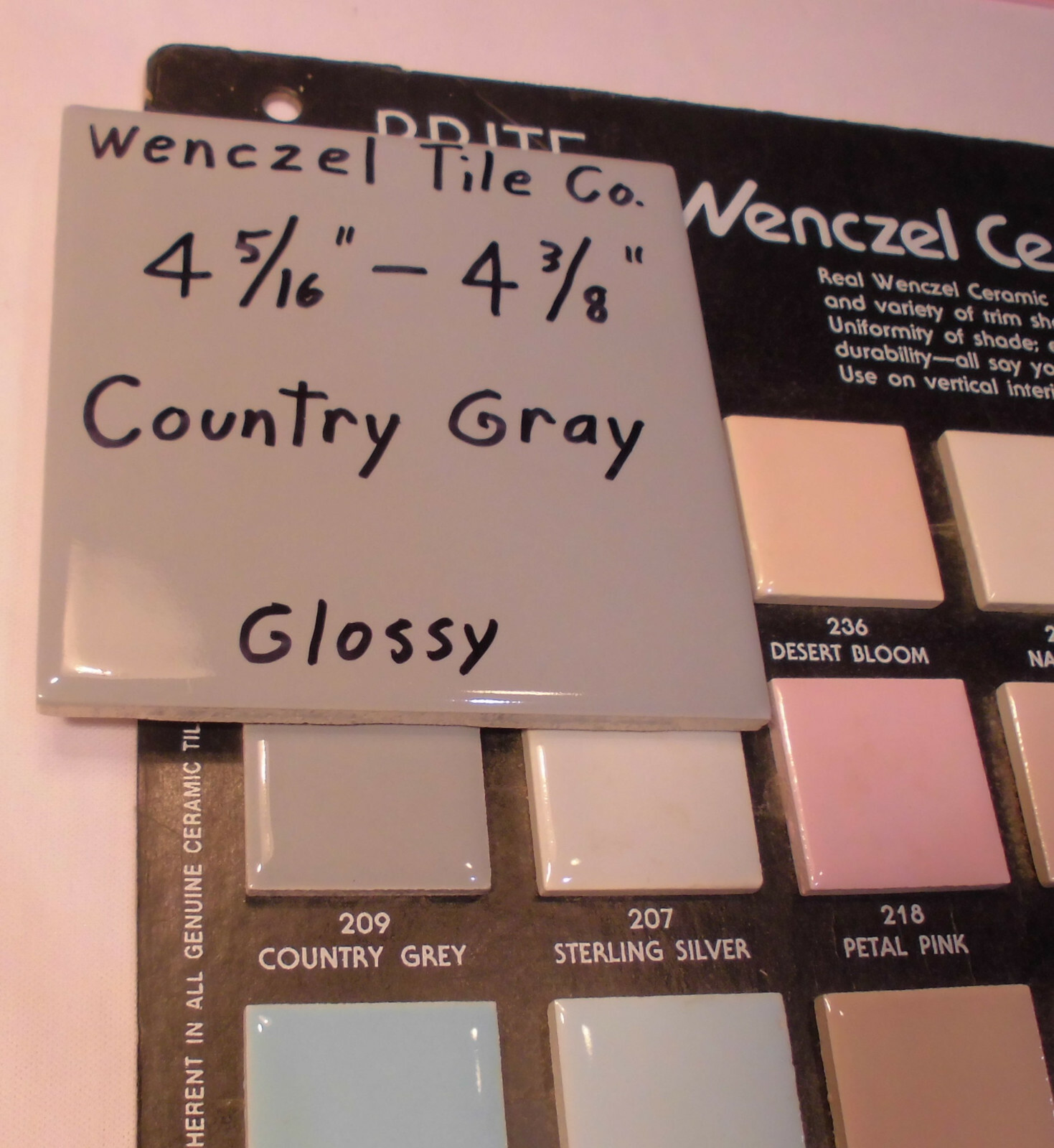1 pc. *Country Gray* Glossy Ceramic Tile by Wenczel Tile Co. 4-5/16″- 4-3/8″