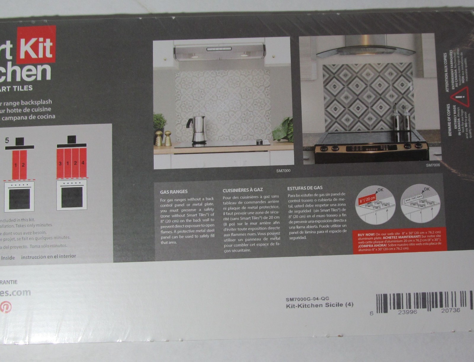 NEW 4-PACK SMART TILES PEEL AND STICK KITCHEN BACKSPLASH WALL TILES SICILE GRAY