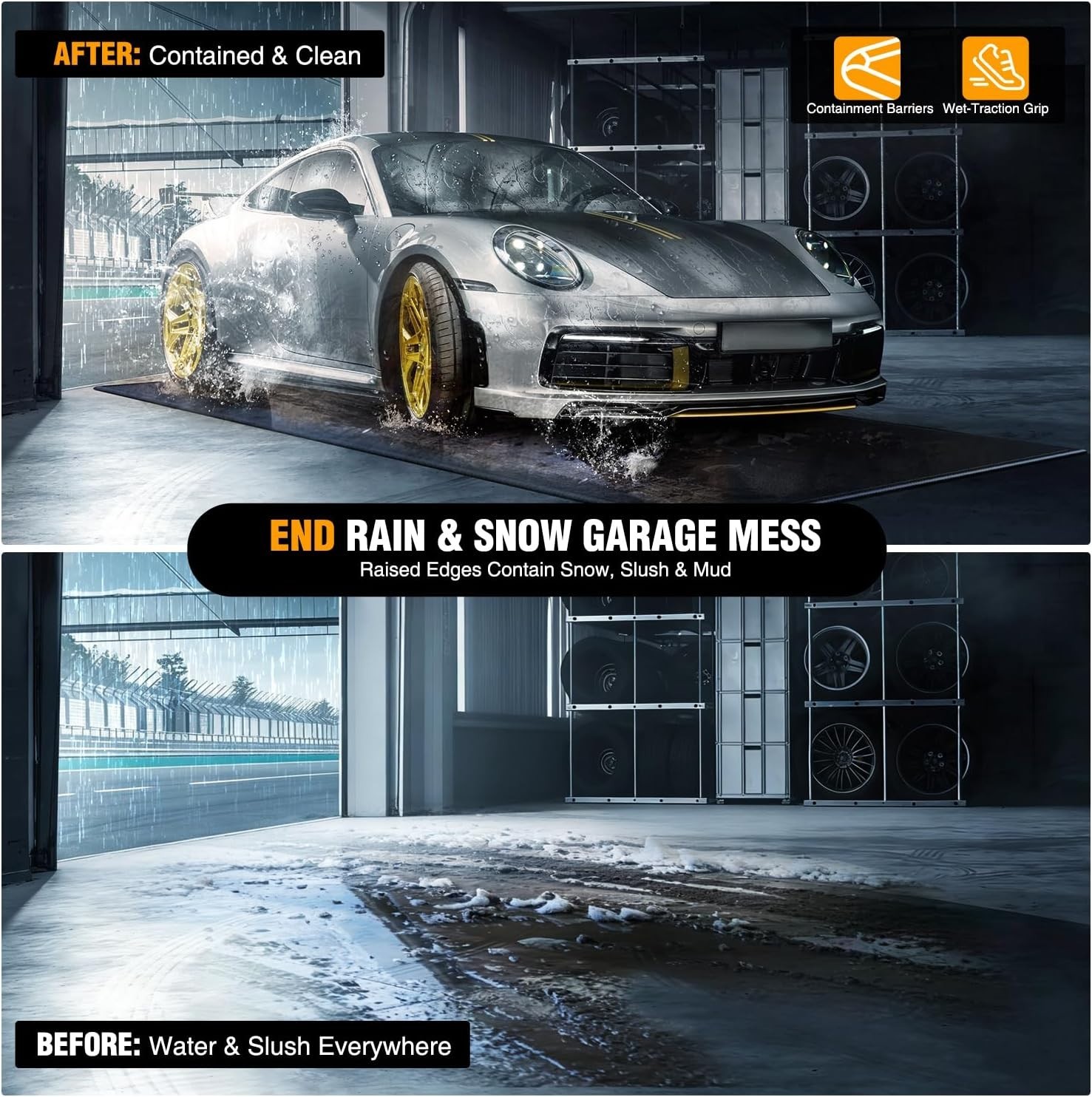 Garage Containment Mat 7.9x18ft; PVC Snow Water Floor Mat SUV Truck