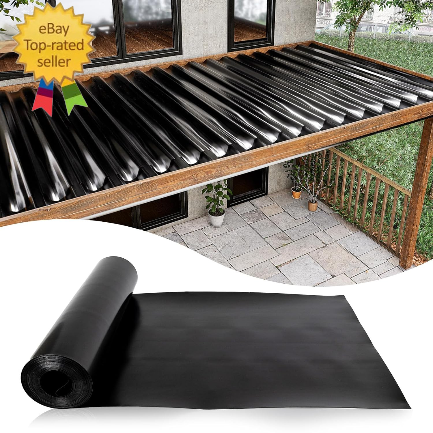 1PCS 50FT Black under Deck Drainage System Trough Waterproofing Membrane Fit