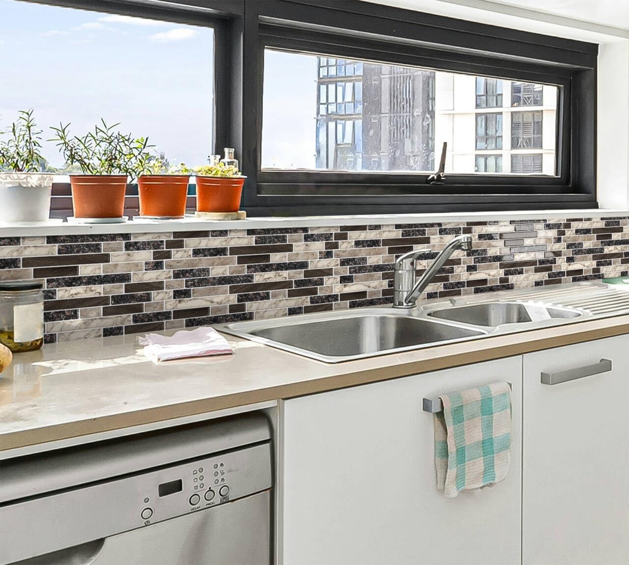 Thick Peel and Stick Backsplash Tile 12″X12″ 3D Self Adhesive Marble Tiles for K