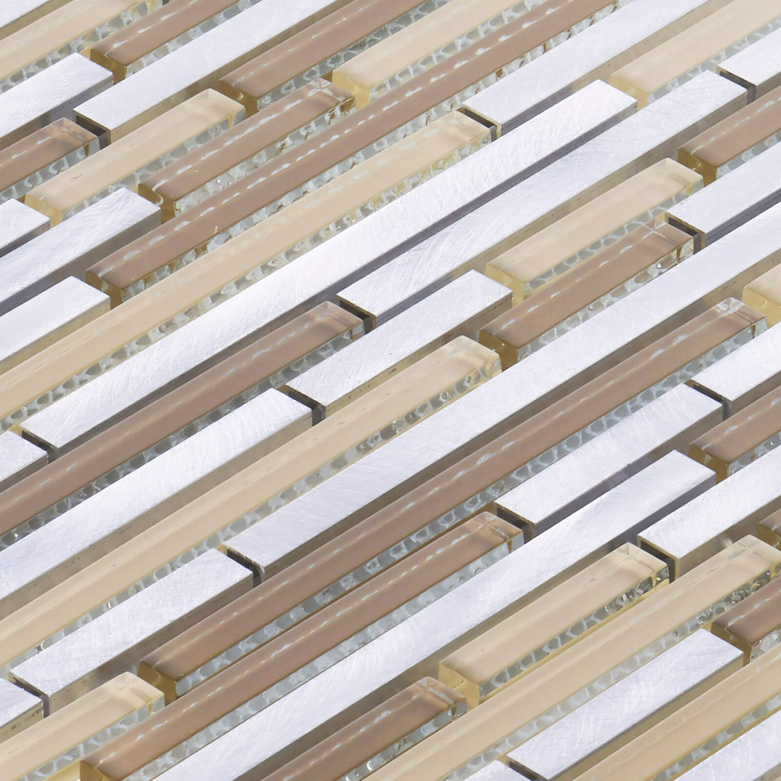 Beige Glass Metallic Aluminum Linear Glass Mosaic Tile Kitchen Wall Backsplash