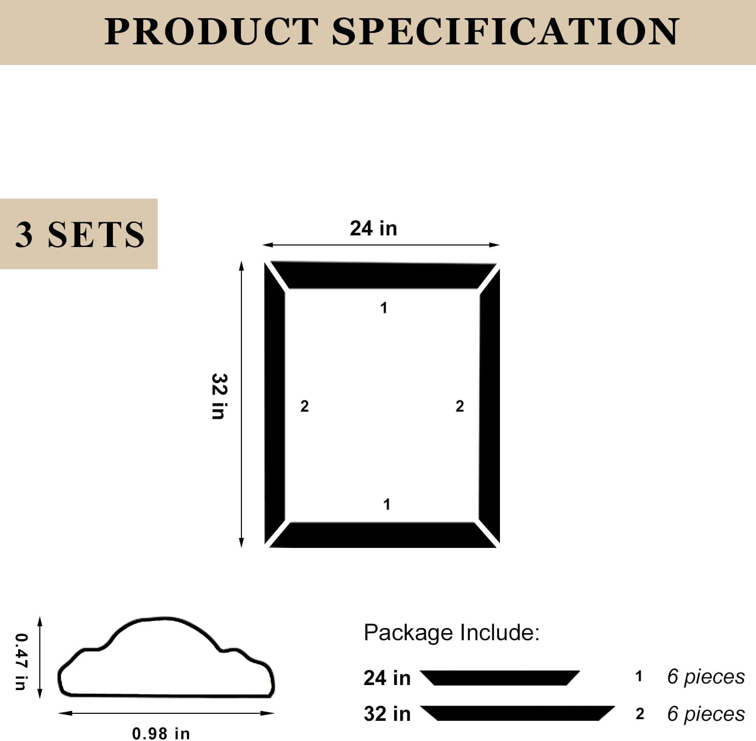 3 Set Peel and Stick Wall Molding Kit,Pre Cut Wainscoting Panels,24X32In | Self