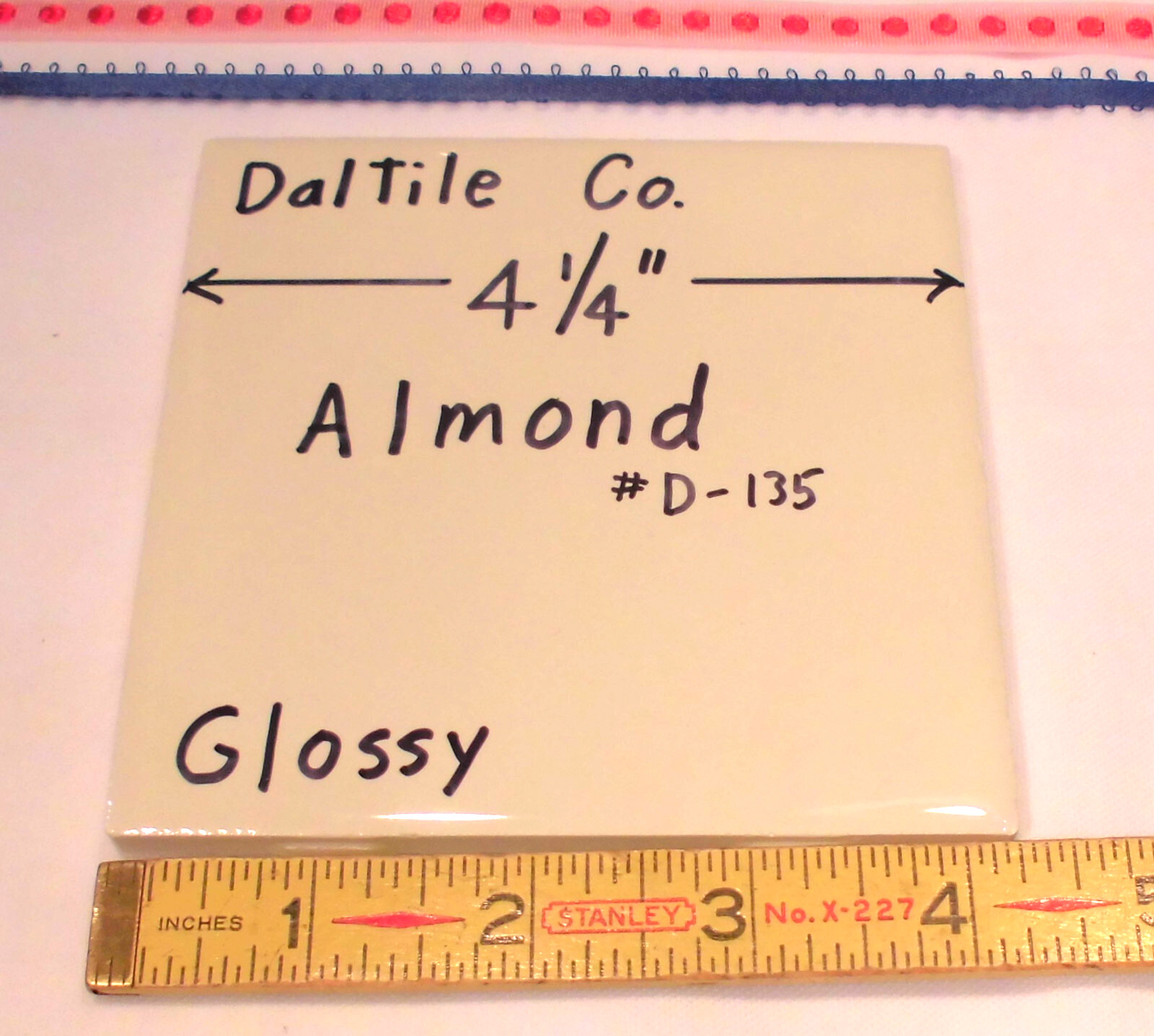 1 pc. *Almond #D-135* 4-1/4″, Glossy Ceramic Tile by Daltile Co. New Stock