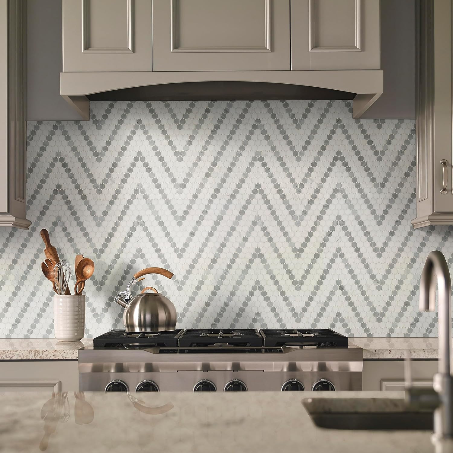 Polished Bianco Dolomite Hexagon Marble Tile 11×14 for Kitchen & Bath