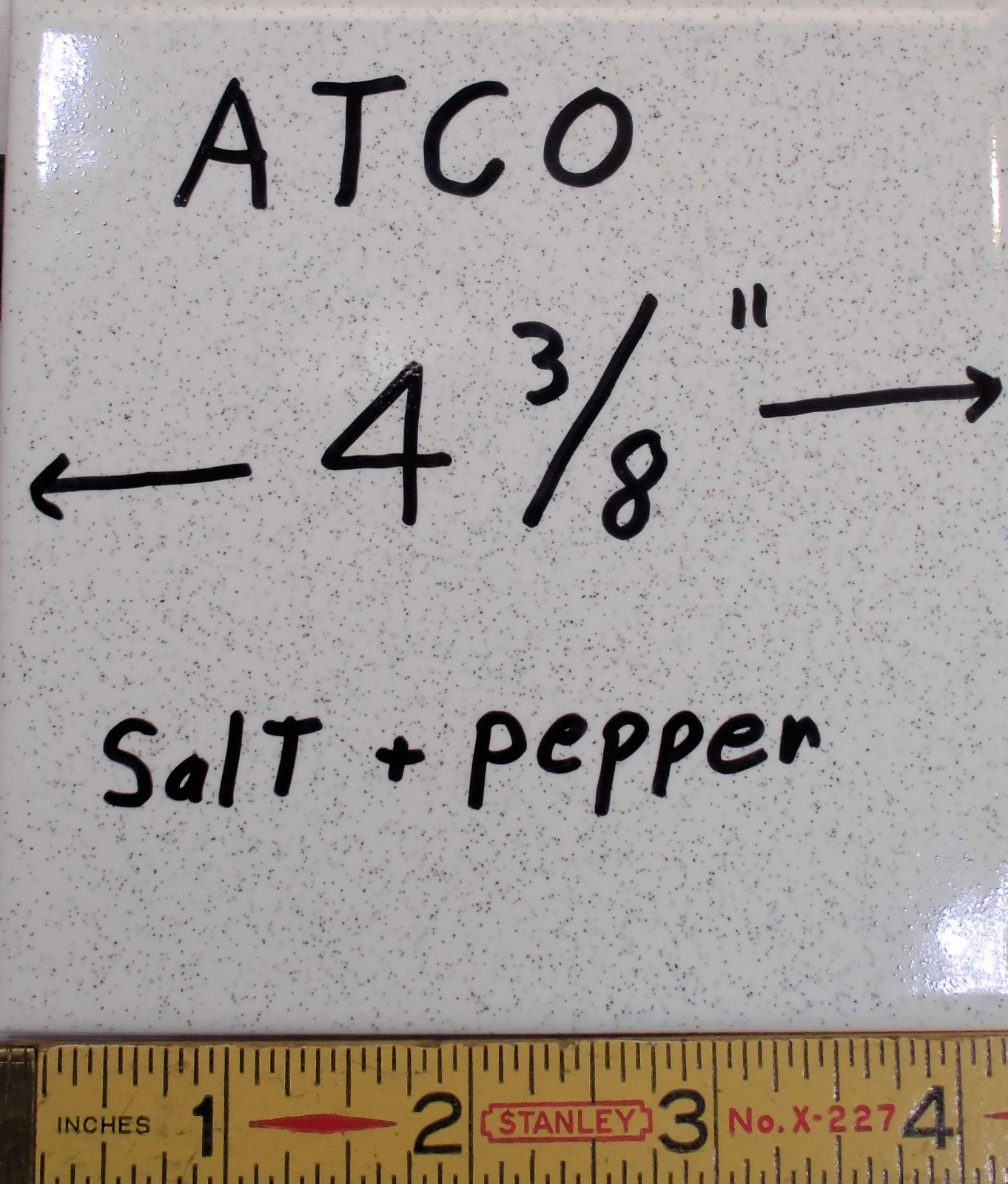 1 pc. Vintage 4-3/8″ Salt & Pepper Glossy Ceramic Tile by ATCO Made USA NEW