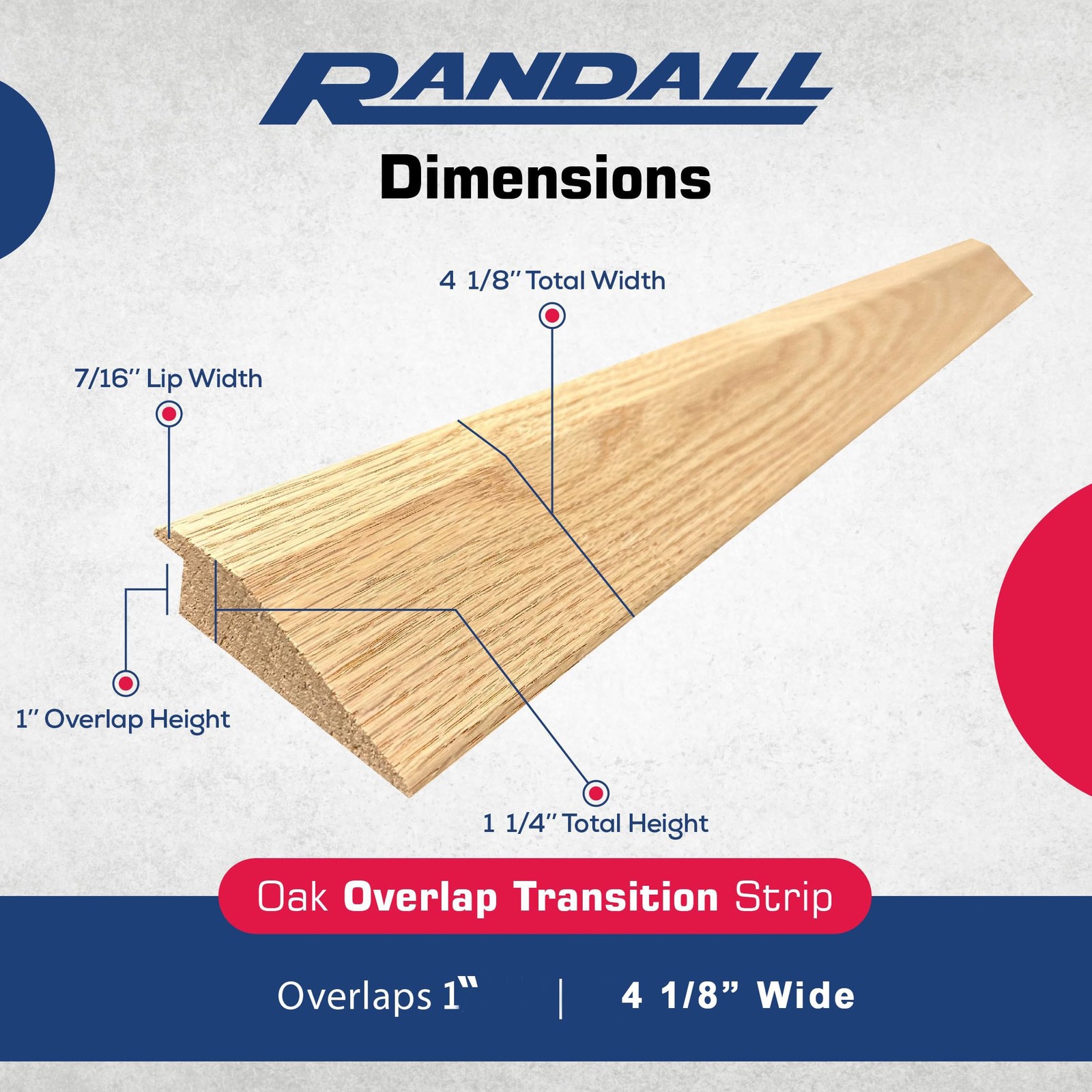 Oak Overlap Edge Floor Transition Strip, 4-1/8″ Wide x 36″ Long, Red Oak Wood