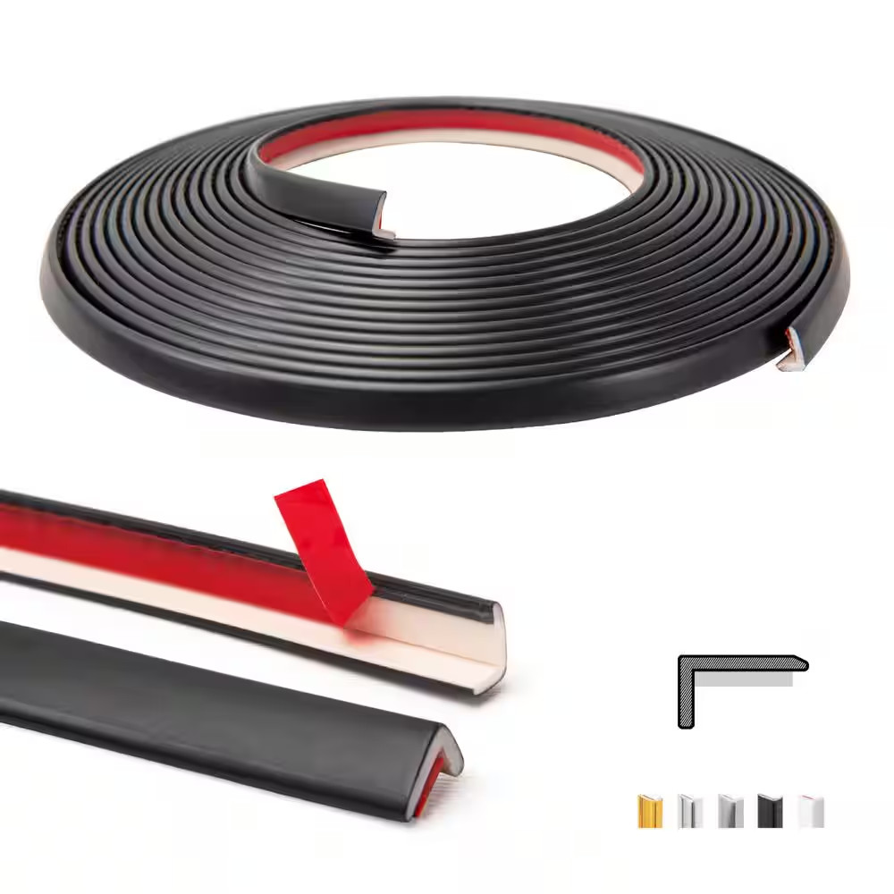Black 20 Ft. L Glossy PVC Corner Trim Peel and Stick for Tile and Wall Edges