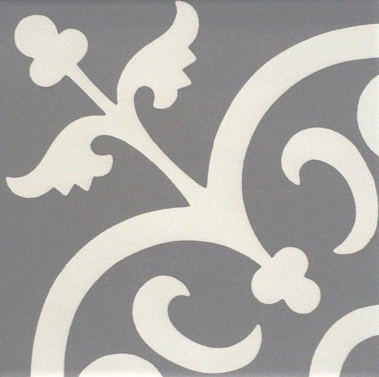 Flora Encaustic Soft Gray White 8×8 Satin Glaze Ceramic Floor Tile (BOX OF 8)