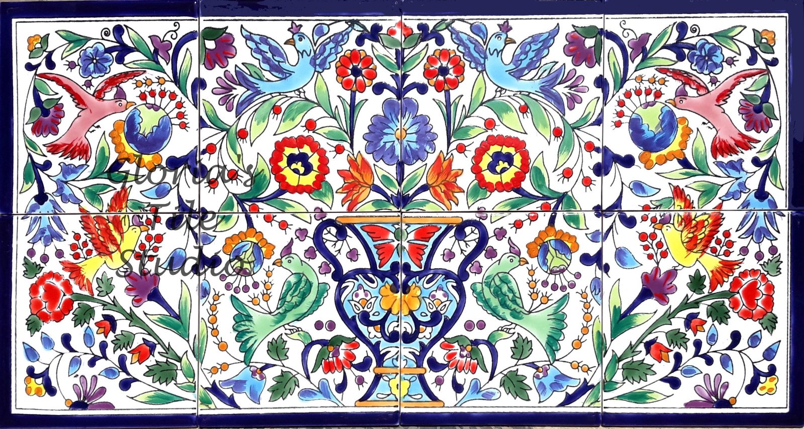 12inx24in Floral Design Ceramic Tiles Wall Art Mosaic Mural Kitchen Backsplash