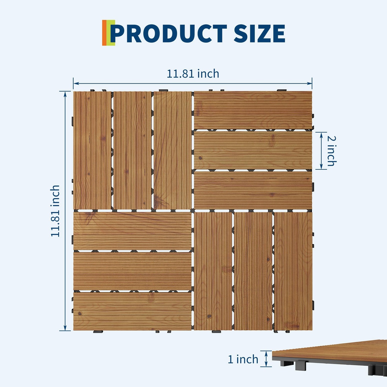 GRAVEE 22Pcs Acacia Wood Deck Tile 12″x12″ Outdoor Indoor Interlocking Flooring